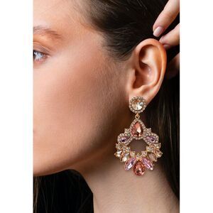 Persimmon Woman Beautiful sparkling‎ rhinestone earrings Pink White Gold